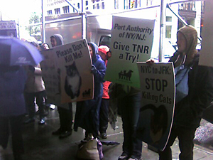 Despite pouring rain, the November 15 demonstration drew 85 people outside The Port Authority Board of Commissioners meeting.
