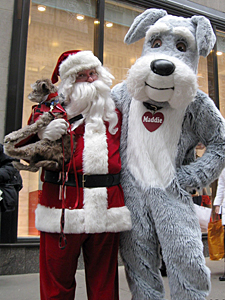 Santa and the Maddie's Fund mascot introduced AC&C dogs for adoption to delighted shoppers at the 'Santa and Maddie on Fifth Avenue' media event on December 9. (Photo by Jessica Del Guercio)