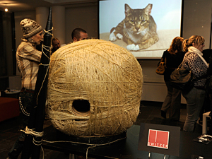 'Ball of String,' created by The Switzer Group, was one of eight imaginative winter cat shelters donated to the NYCFCI by Architects for Animals. (Photo by Dana Edelson)