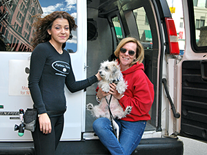 13,200 animals — like Bonito, shown here with Debbie Fierro from the Alliance and Martha Kamberis from Animal Haven — were transported to their new lives on our Wheels of Hope vans in 2015. (Photo by Krista Menzel)