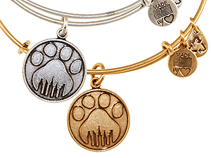 Stephanie's passion for animals and for fashion as a vehicle for self-expression led to the creation of this exclusive Alex and Ani charm bangle with the Alliance paw print logo.
